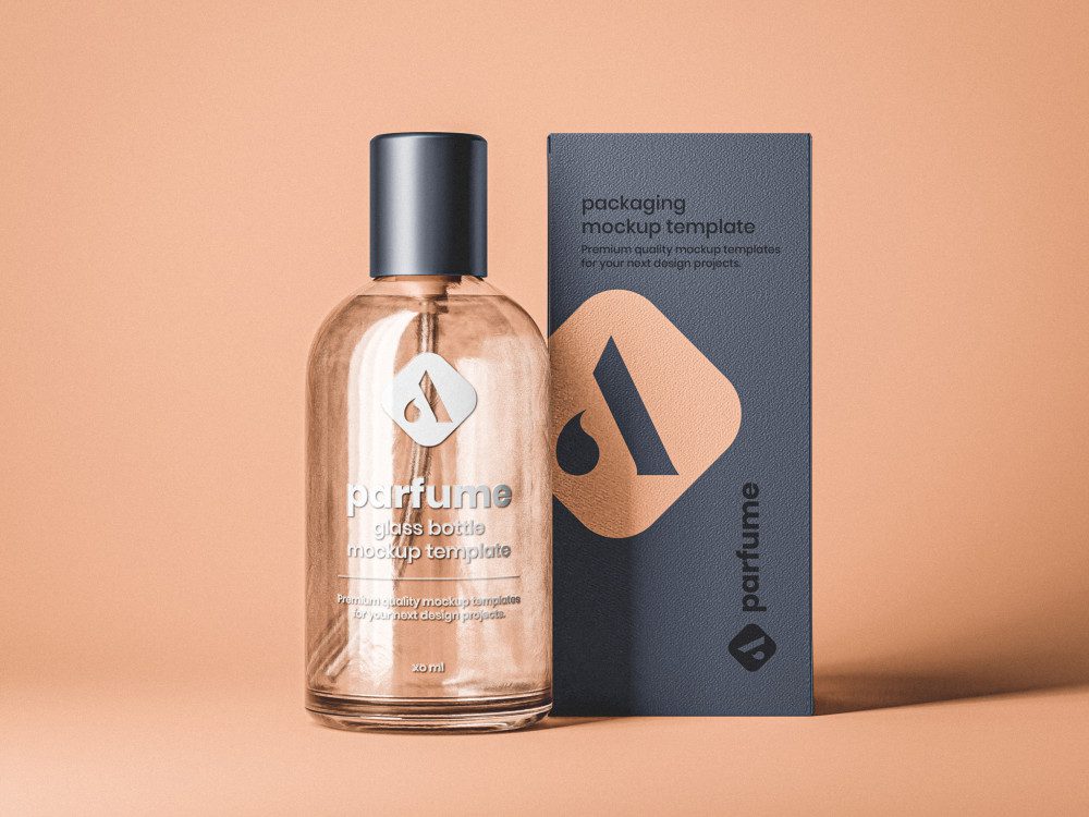 Perfume Bottle with Box Mockup
